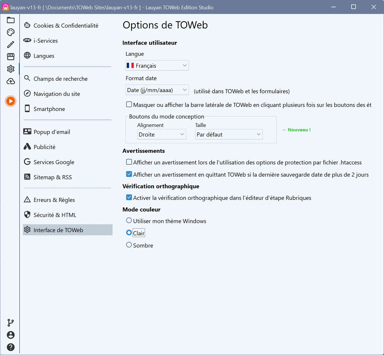 interface en mode sombre ou clair